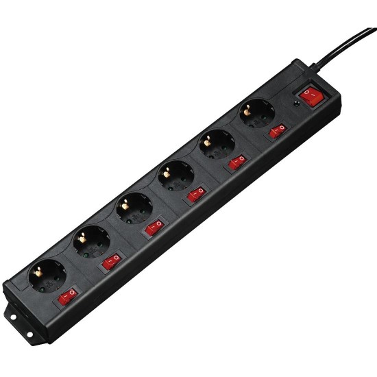 Power Strip HAMA 137259, 6-Way, 1.4m, individually switchable, Black