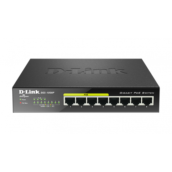 Switch D-Link DGS-1008P, 4x PoE + 4 x standard, 10/100/1000, Gigabit,