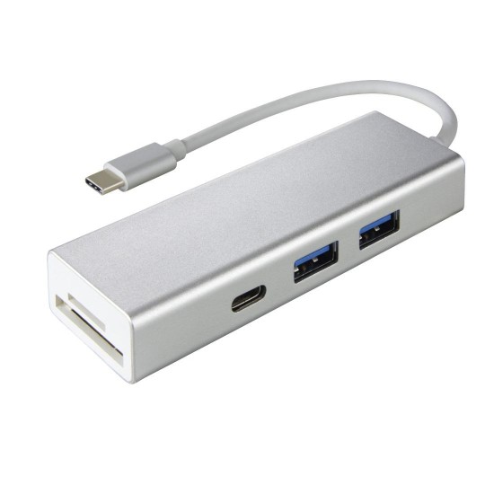 Hama USB 3.1 Type-C Hub 1:3 "Aluminium", 2 x USB-A, USB-C, Card Reader