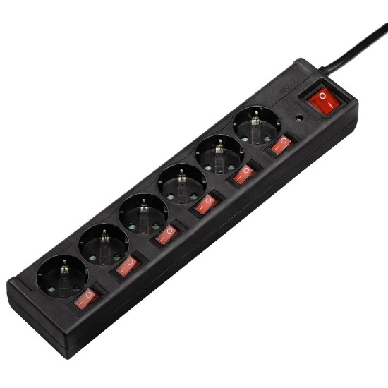 Hama 6-Way Power Strip, individually switchable, Black
